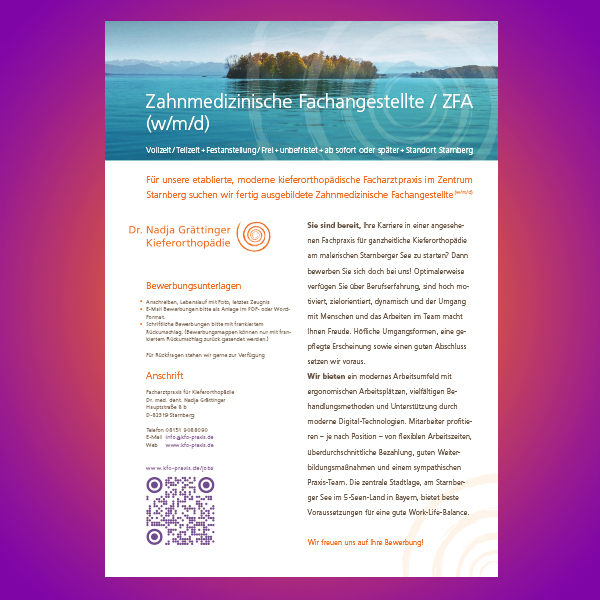 Stellenausschreibung Zahnmedizinische Fachangestellte KFO Praxis Starnberg [PDF]
